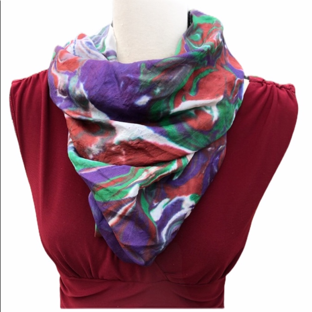 Jewel Tone Printed Silk Scarf